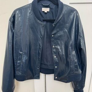 LOFT Shiny Navy Bomber Jacket